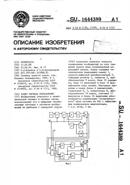 Кодер сигнала изображения (патент 1644389)