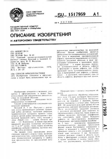 Способ иридопластики (патент 1517959)