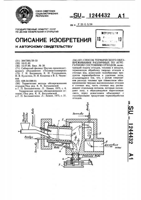 Способ термического обезвреживания различных по агрегатному состоянию отходов (патент 1244432)