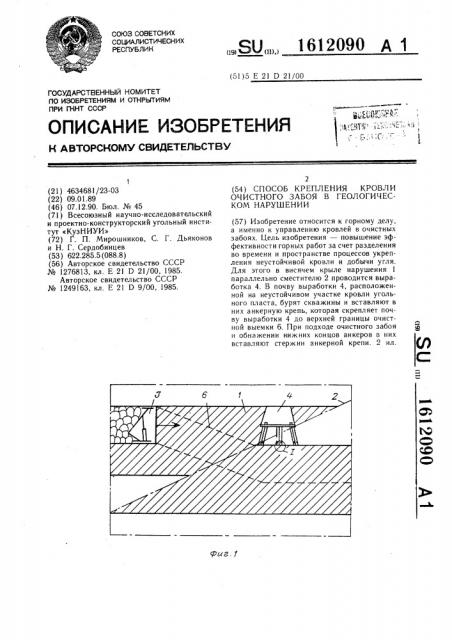 Способ крепления кровли очистного забоя в геологическом нарушении (патент 1612090)