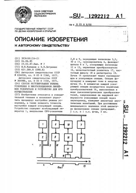 Способ регулировки режима ускорения в многосекционном линейном ускорителе и устройство для его осуществления (патент 1292212)