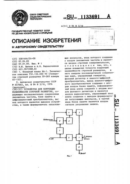 Устройство для коррекции нелинейности строчной развертки (патент 1133691)