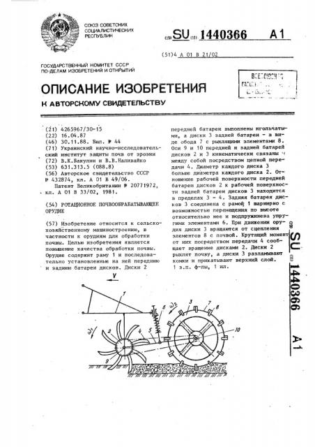 Ротационное почвообрабатывающее орудие (патент 1440366)