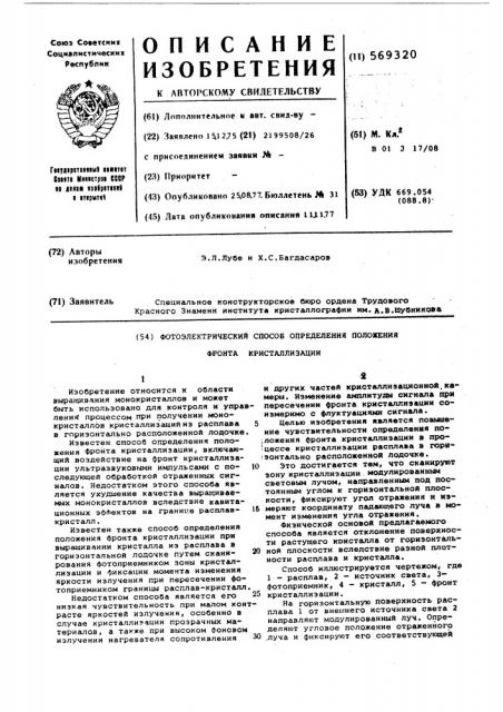 Способ определения положения фронта кристаллизации (патент 569320)