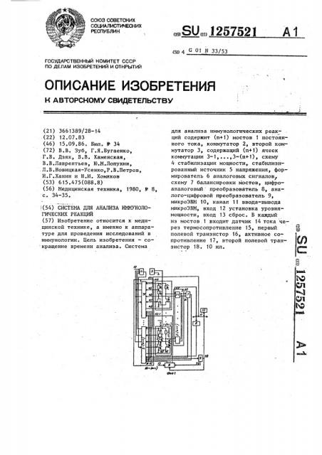 Система для анализа иммунологических реакций (патент 1257521)