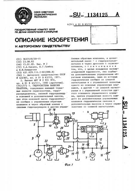 Гидросистема навески трактора (патент 1134125)