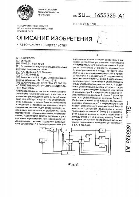 Дозирующая система сельскохозяйственной распределительной машины (патент 1655325)