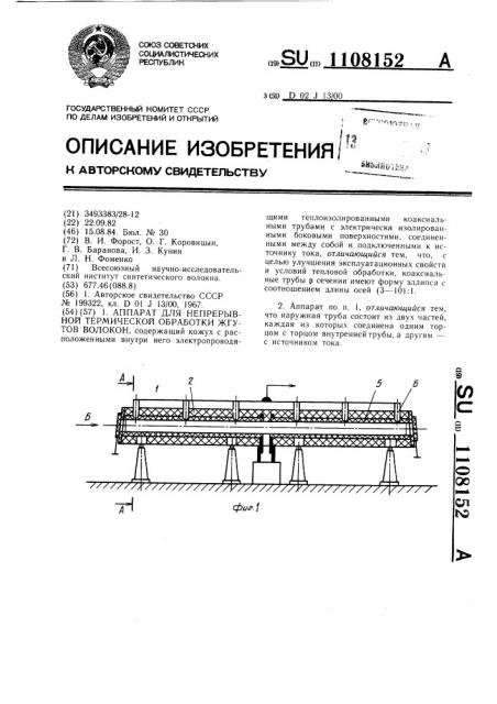 Аппарат для непрерывной термической обработки жгутов волокон (патент 1108152)