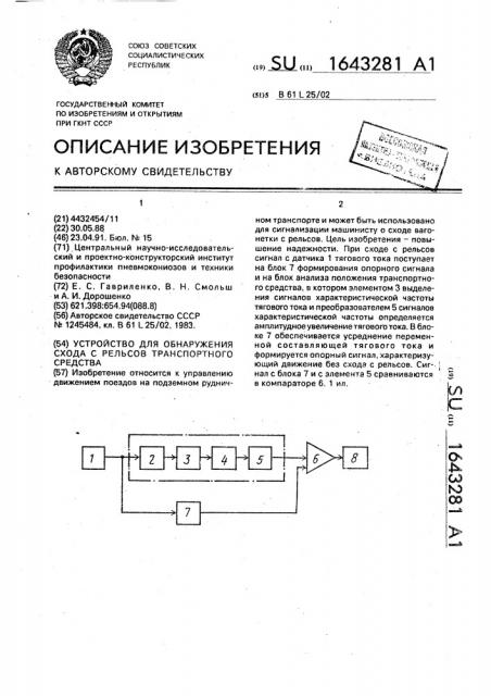 Устройство для обнаружения схода с рельсов транспортного средства (патент 1643281)