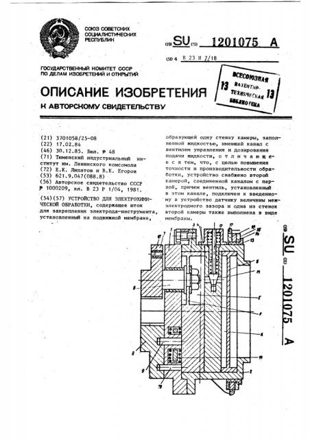 Устройство для электрохимической обработки (патент 1201075)