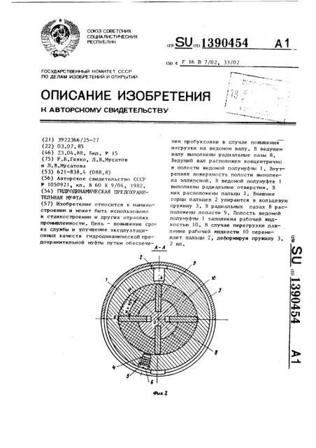 Гидродинамическая предохранительная муфта (патент 1390454)