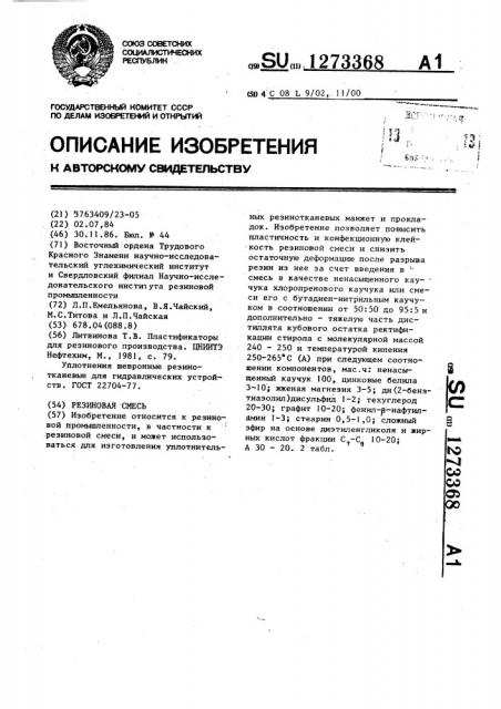 Резиновая смесь (патент 1273368)