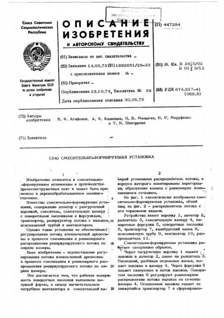 Смесительно-формирующая установка (патент 447294)