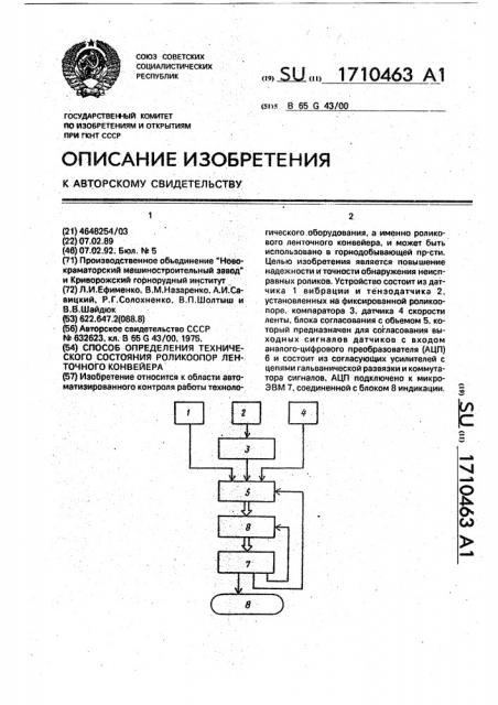 Способ определения технического состояния роликоопор ленточного конвейера (патент 1710463)