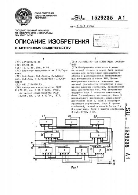 Устройство для коммутации сообщений (патент 1529235)