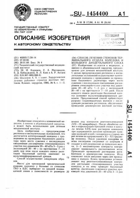 Способ лечения стенозов терминального отдела холедоха и большого дуоденального соска (патент 1454400)