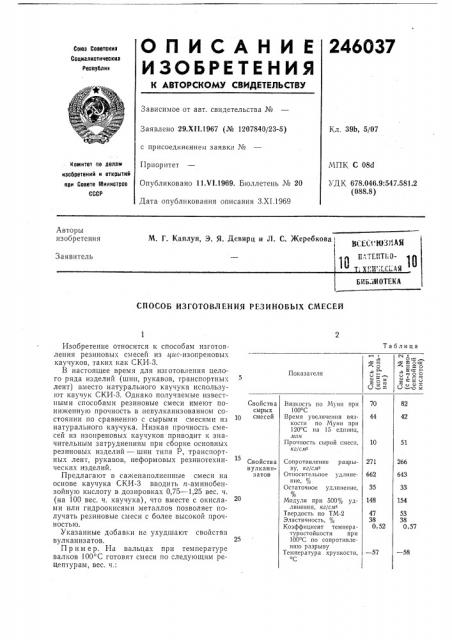 Способ изготовления резиновых смесей (патент 246037)