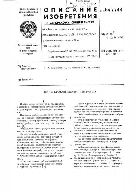 Виброизоляционная платформа (патент 647744)