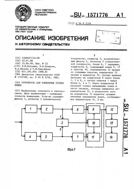 Устройство для измерения уровня помех (патент 1571776)