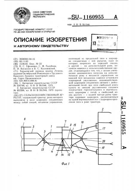 Сельскохозяйственный агрегат (патент 1160955)