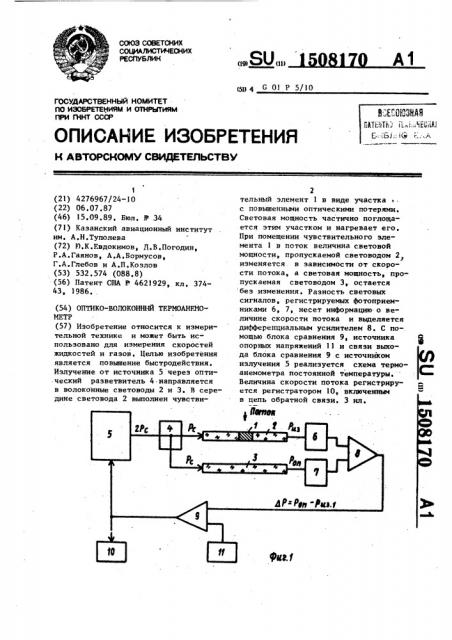 Оптико-волоконный термоанемометр (патент 1508170)