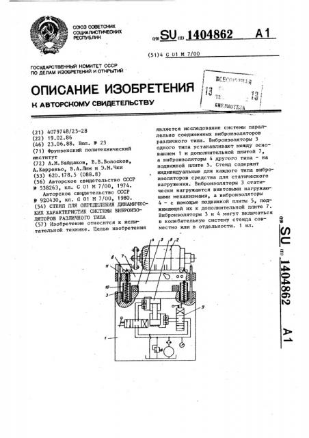 Стенд для определения динамических характеристик системы виброизоляторов различного типа (патент 1404862)