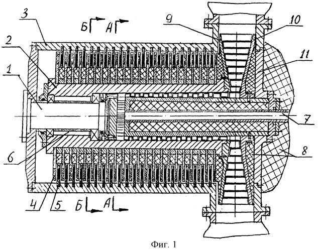 Многоступенчатая осевая и радиальная юнгстрема турбомашина без выходного вала (патент 2253737)