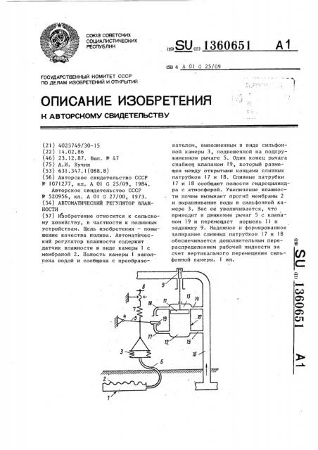 Автоматический регулятор влажности (патент 1360651)