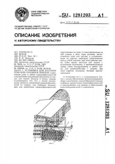 Установка для досушки сена или соломы в скирдах (патент 1281203)