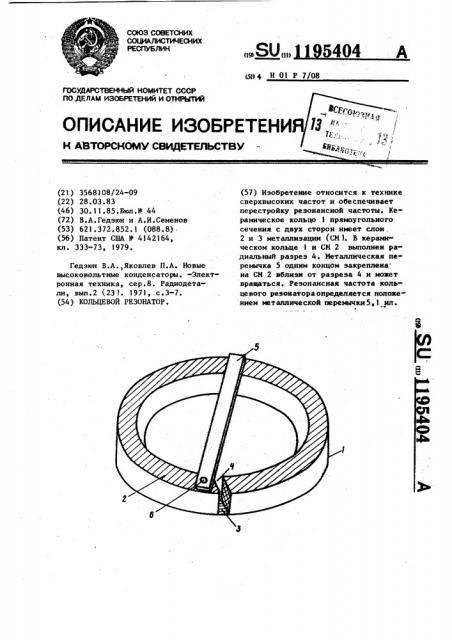 Кольцевой резонатор (патент 1195404)