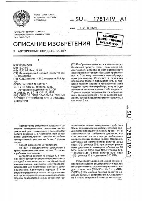 Способ гидроразрыва горных пород и устройство для его осуществления (патент 1781419)