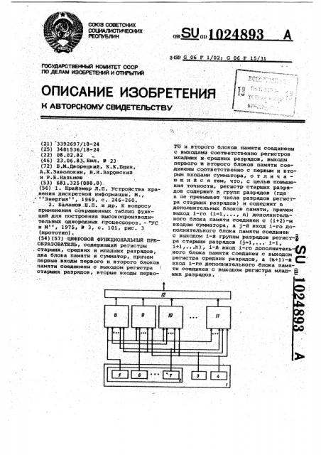 Цифровой функциональный преобразователь (патент 1024893)