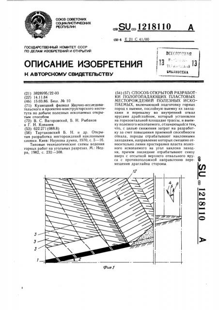 Способ открытой разработки пологопадающих пластовых месторождений полезных ископаемых (патент 1218110)