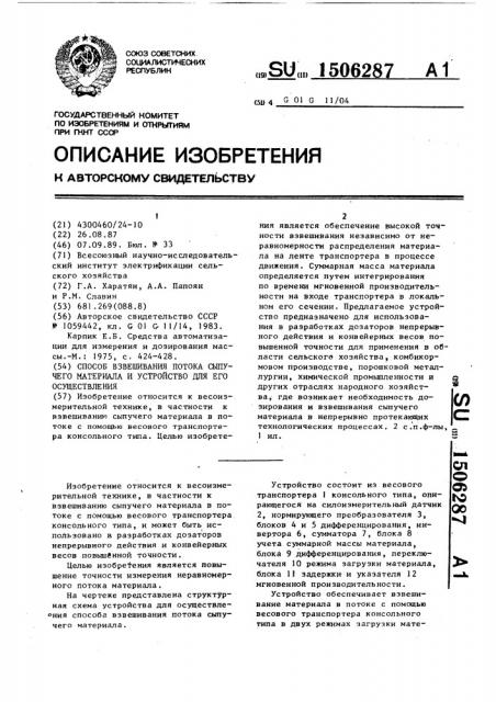 Способ взвешивания потока сыпучего материала и устройство для его осуществления (патент 1506287)