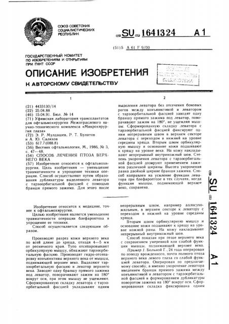 Способ лечения птоза верхнего века (патент 1641324)