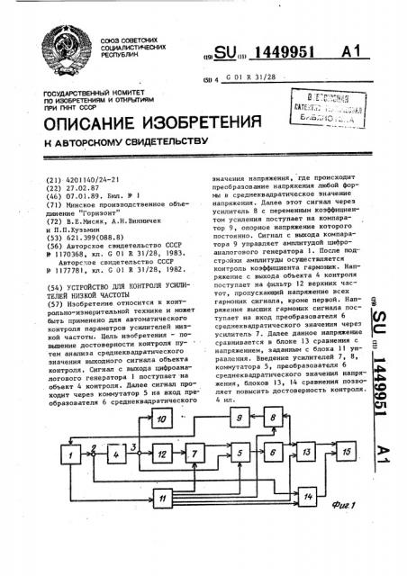 Устройство для контроля усилителей низкой частоты (патент 1449951)