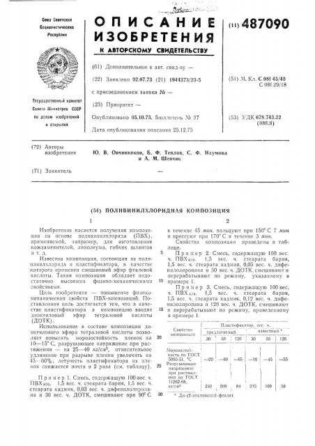 Поливинилхлоридная композиция (патент 487090)