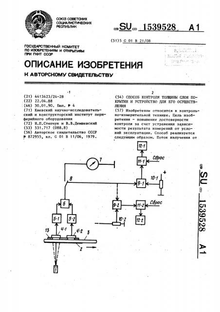 Способ контроля толщины слоя покрытия и устройство для его осуществления (патент 1539528)