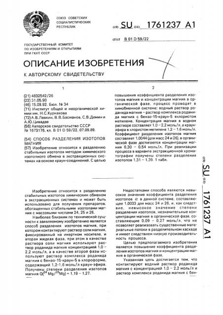 Способ разделения изотопов магния (патент 1761237)