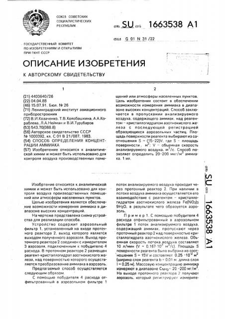 Способ определения концентрации аммиака (патент 1663538)