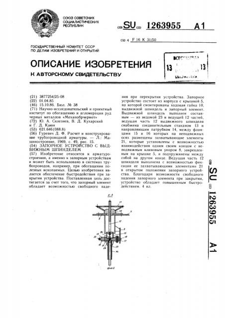 Запорное устройство с выдвижным шпинделем (патент 1263955)