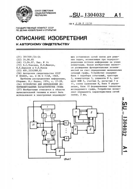 Устройство для определения детерминированных характеристик графа (патент 1304032)