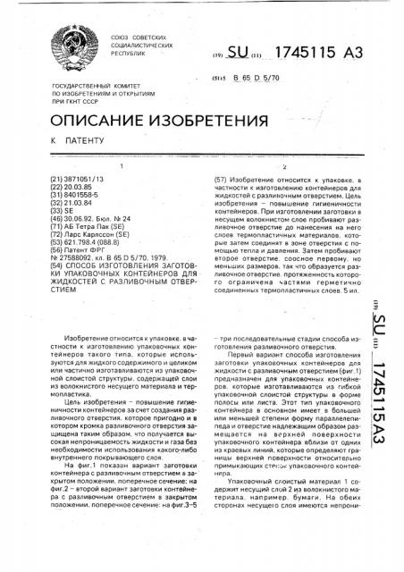 Способ изготовления заготовки упаковочных контейнеров для жидкостей с разливочным отверстием (патент 1745115)