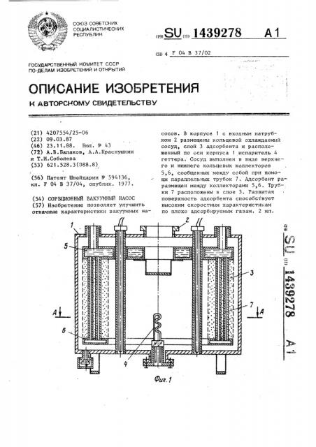 Сорбционный вакуумный насос (патент 1439278)