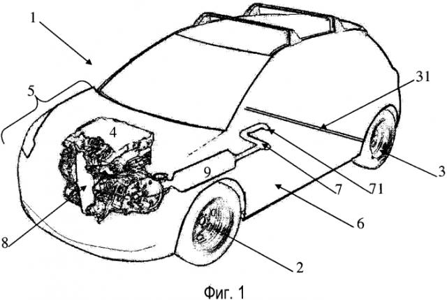 Автотранспортное средство, содержащее выхлопную линию, акустические средства которой расположены перед задним мостом (патент 2584392)