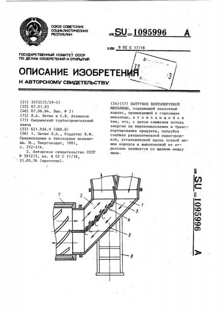 Патрубок вентилируемой мельницы (патент 1095996)