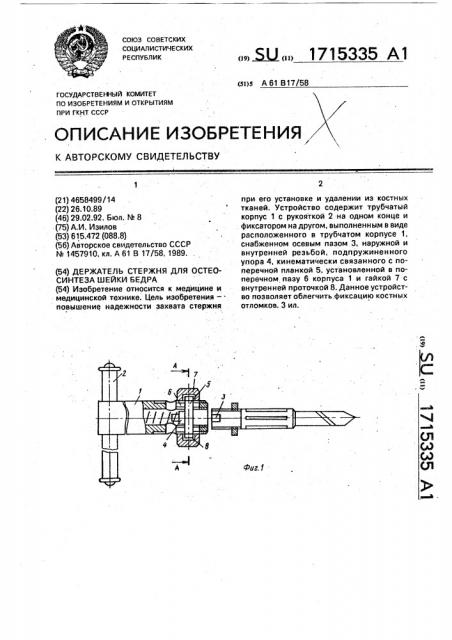 Держатель стержня для остеосинтеза шейки бедра (патент 1715335)