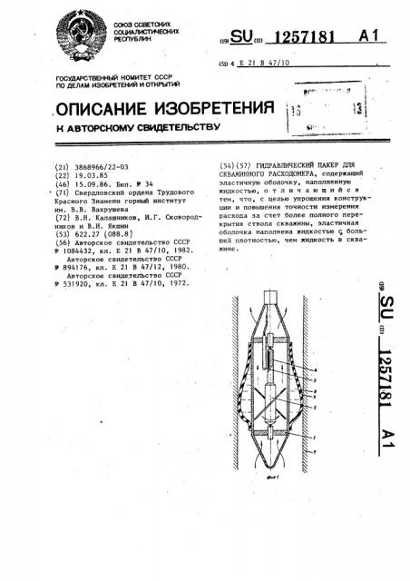 Гидравлический пакер для скважинного расходомера (патент 1257181)