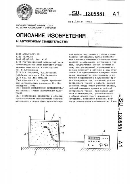 Способ определения коэффициента внутреннего трения порошкового материала (патент 1308881)