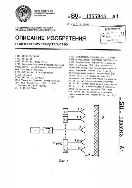 Измеритель комплексного коэффициента отражения листовых материалов (патент 1355943)